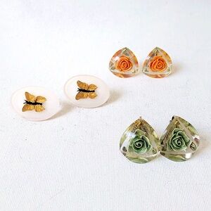 Handmade Floral Resin Earrings Clip On Earrings Bundle